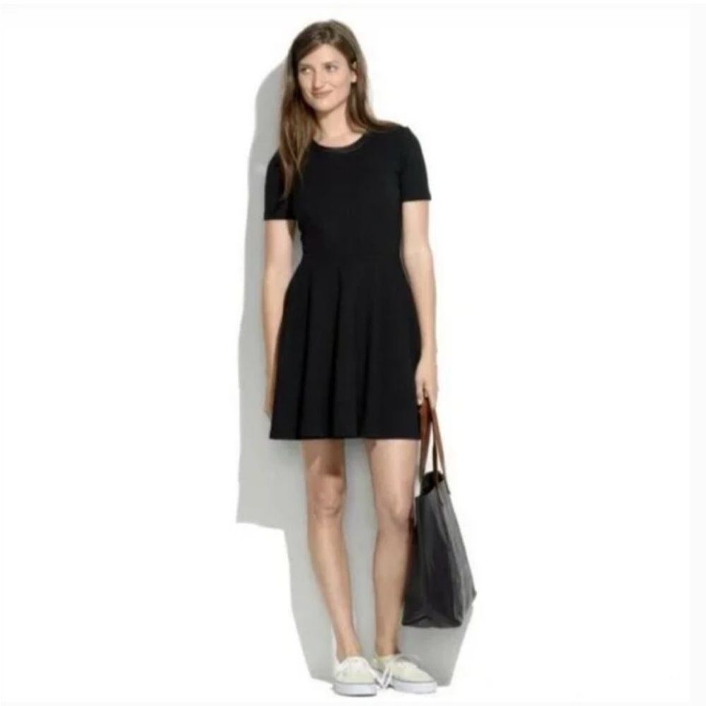 Madewell Black Skater Leather Trim Mini Dress Size XS